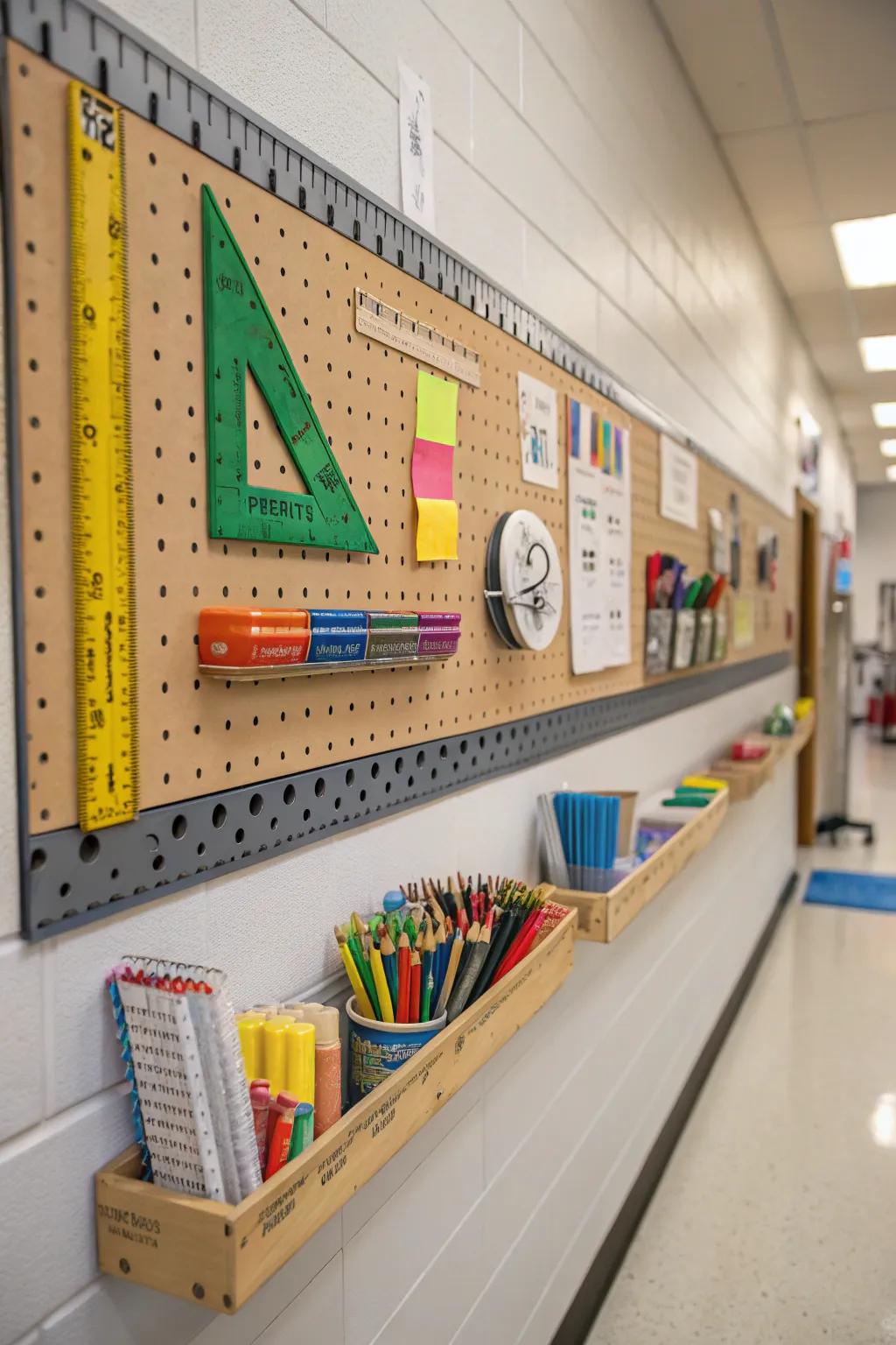 Functional pegboard in a school.