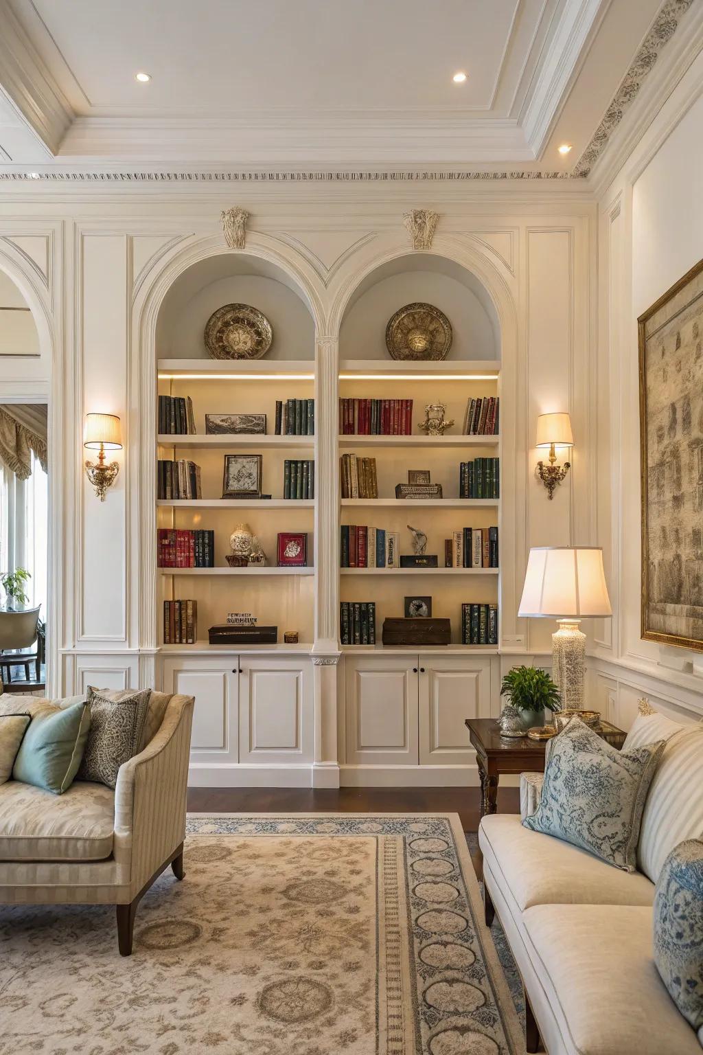 Achieve a sense of calm through symmetrical shelf styling.