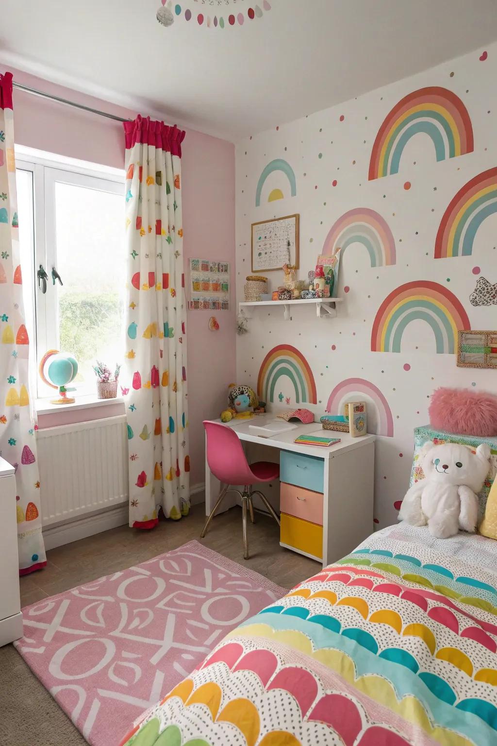 Rainbows infuse joy and vibrancy into a girl's room.