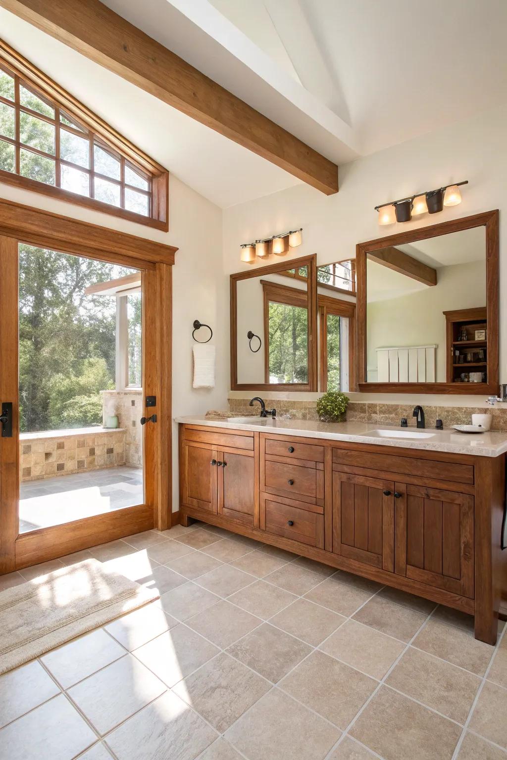 Cultivate a calming setting utilizing a considered, commodious bathroom arrangement.