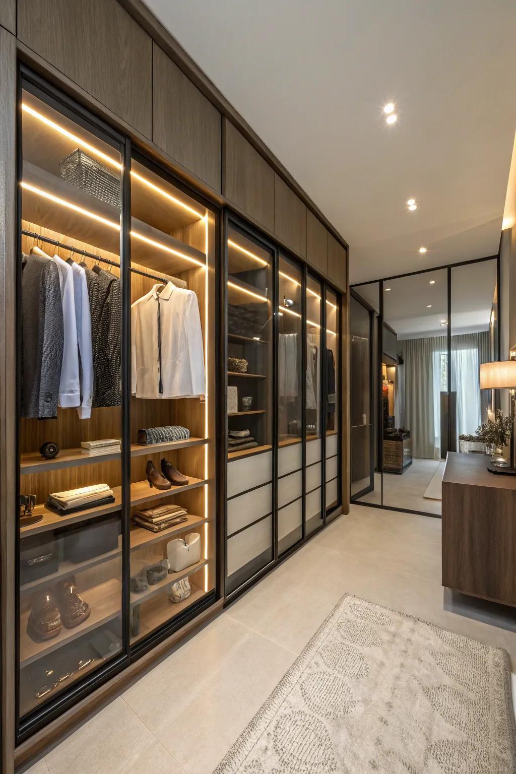 A walk-in wardrobe offers an opulent and accessible storage experience.