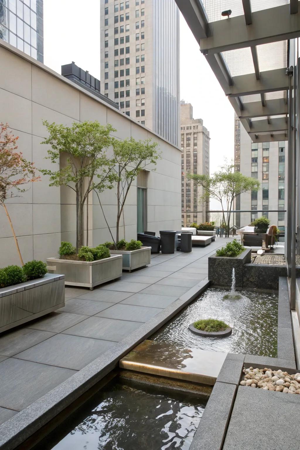 Contemporary liquid features with crisp lines suit urban living aesthetics.