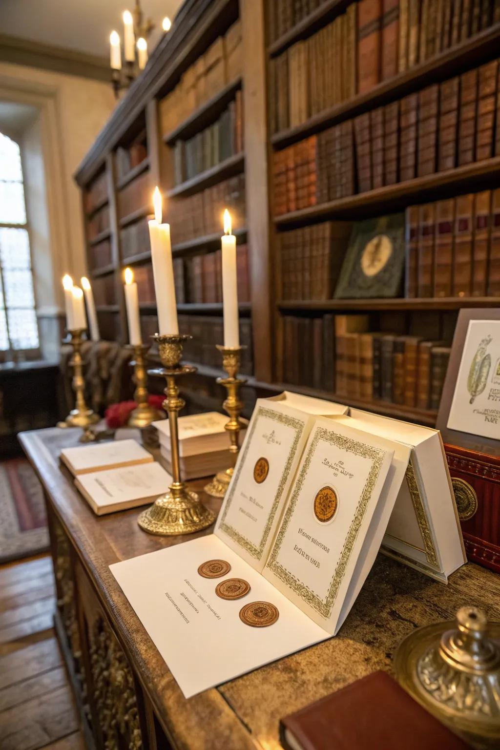 Books adorned with wax seal library labels, offering a personalized and elegant touch.
