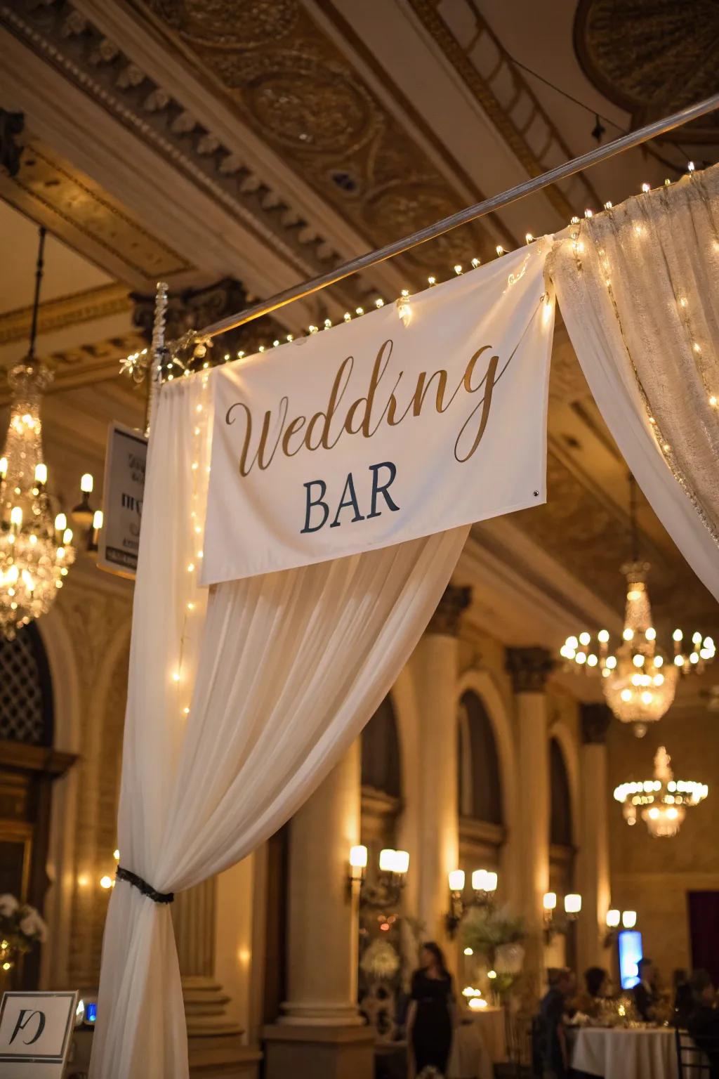 A luxurious hanging textile flag bar sign.