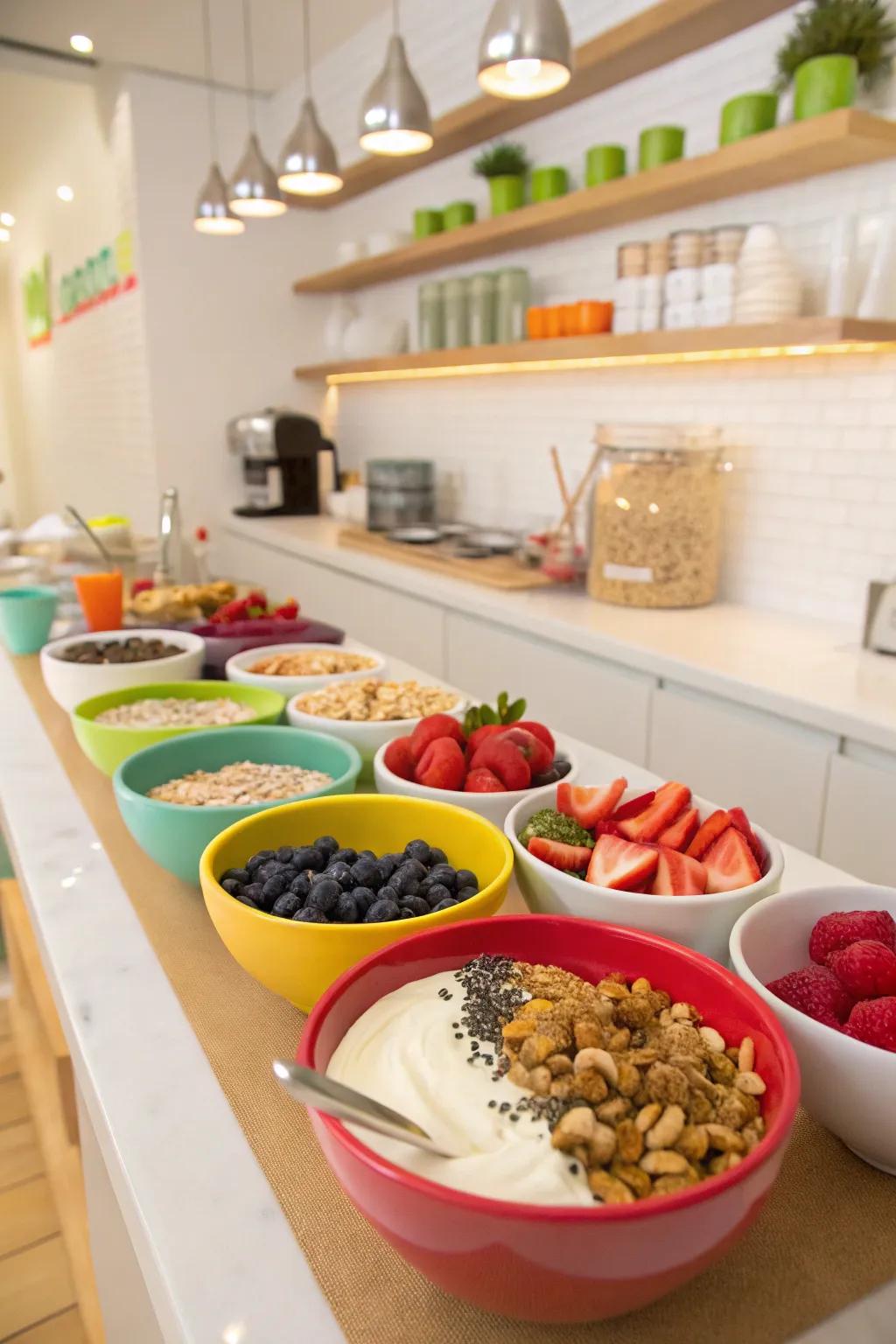 A playful interactive station where guests can create their own breakfast layered desserts.