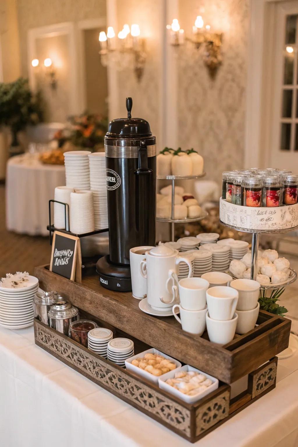 A help-yourself coffee spot at a wedding.