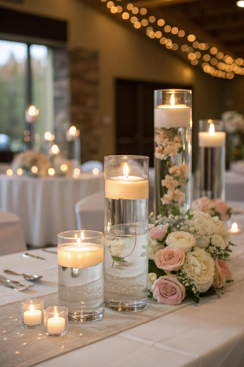 Floating taper arrangements inject a fanciful and bewitching element.