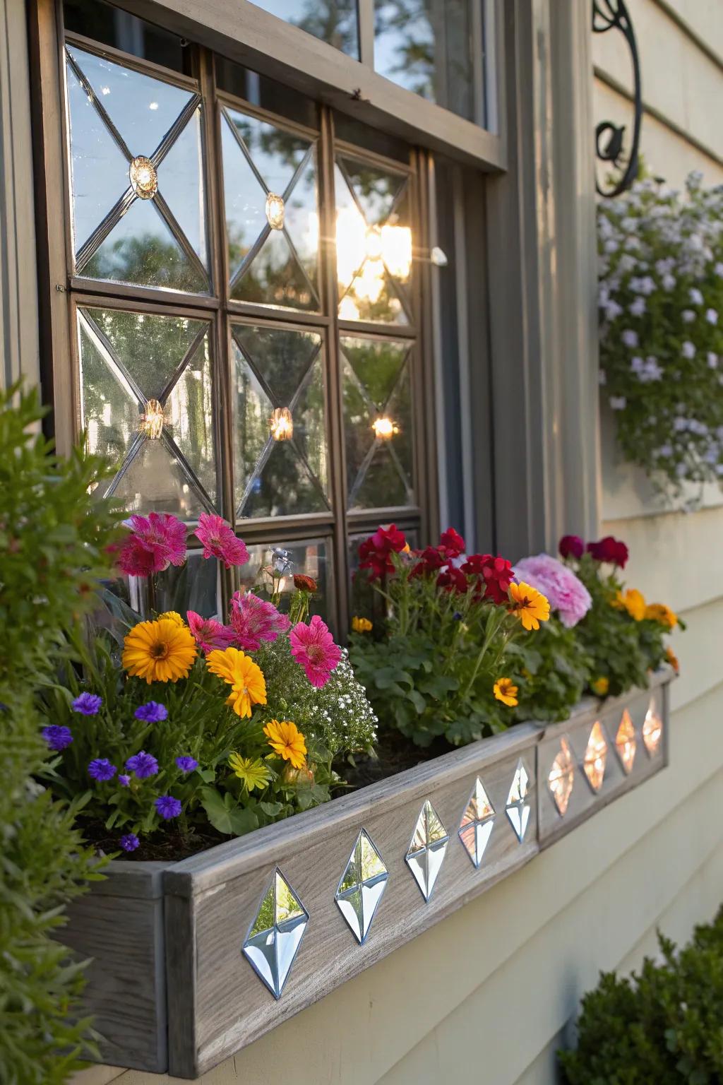 Demonstrating how mirrors can create dazzling reflections within a window box setup
