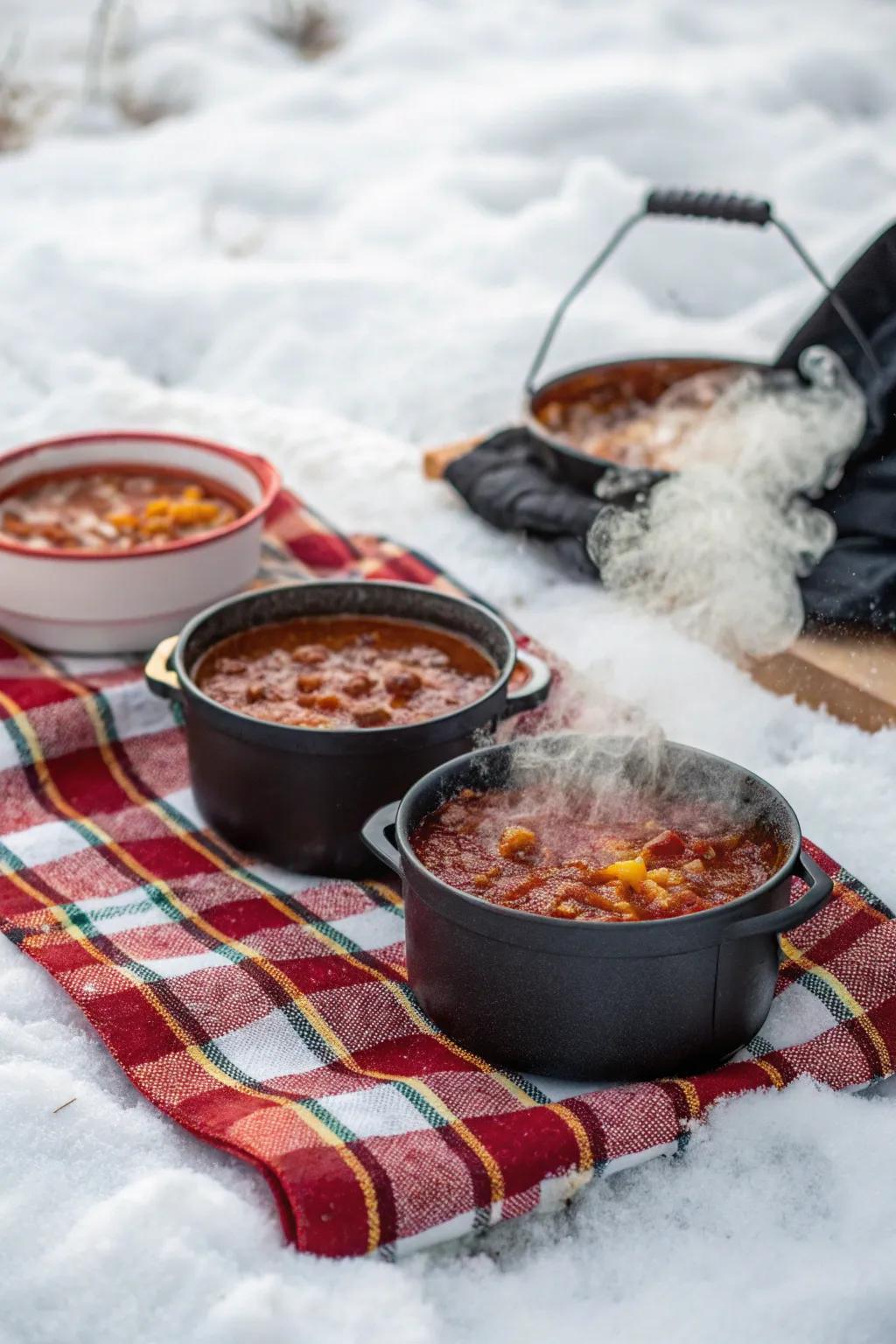 Hearty chili is a comforting picnic dish.