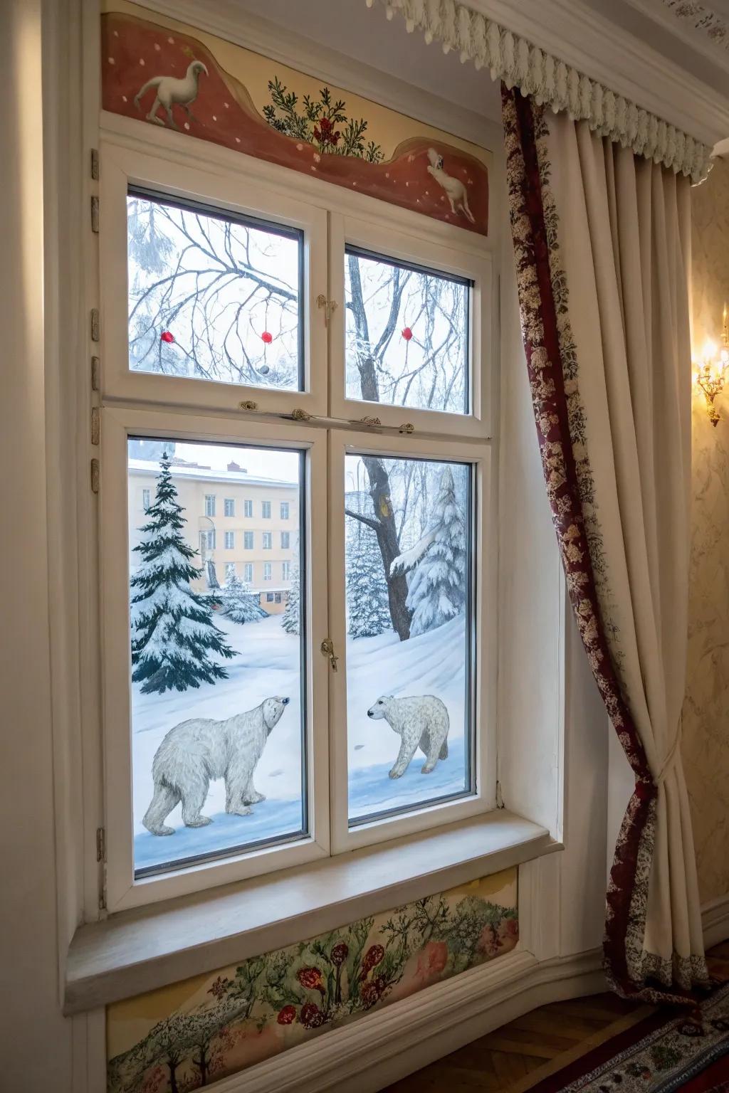 Playful snow bears bring a warm, joyful vibe.