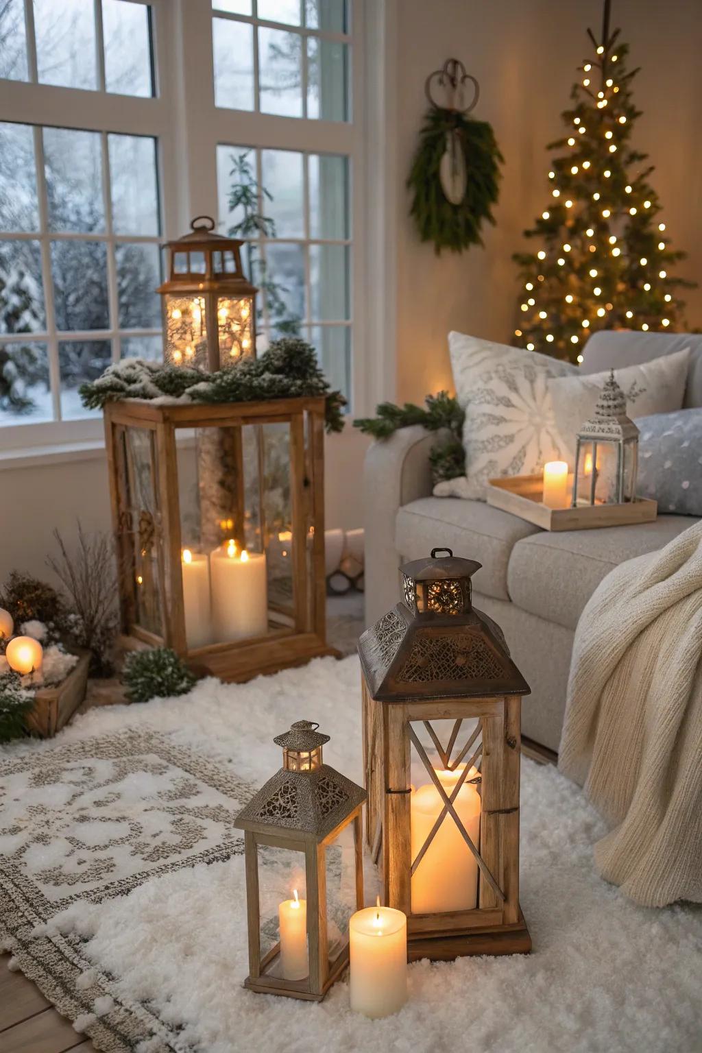 Homespun lanterns incorporate warmth and allure.