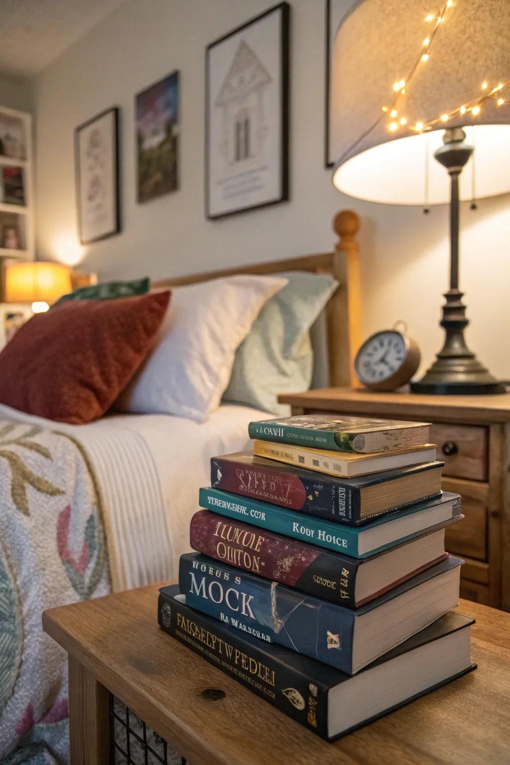 Books with mystical themes add a personal touch and intrigue.