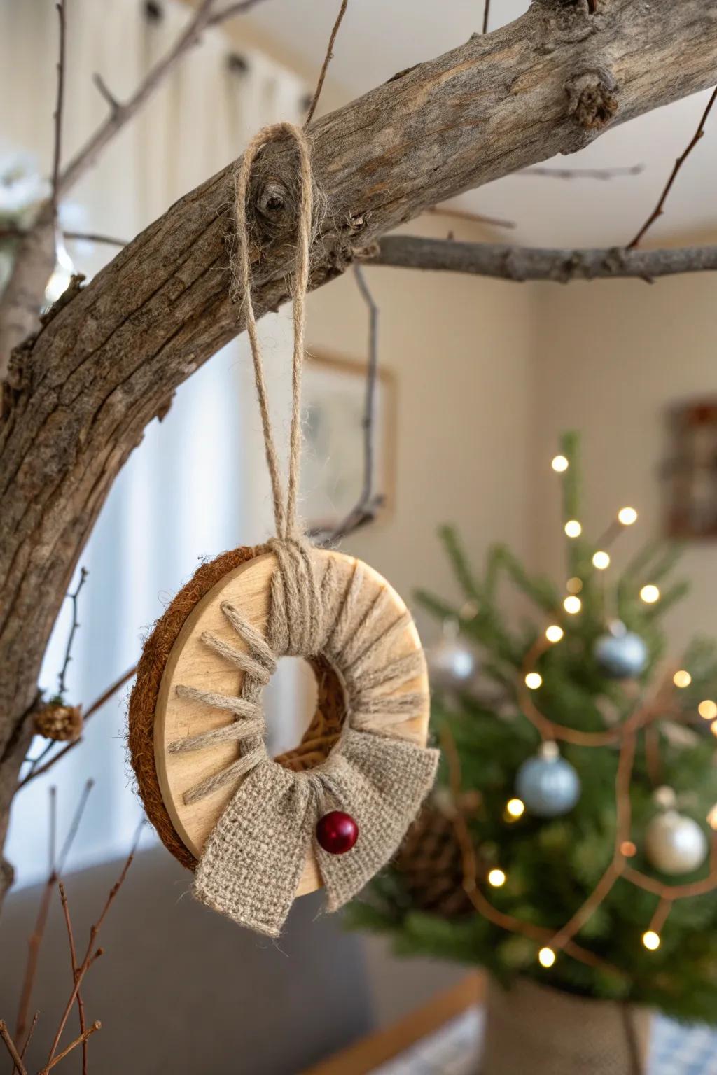 Wood decorations are made cozier by the addition of textured material accents.