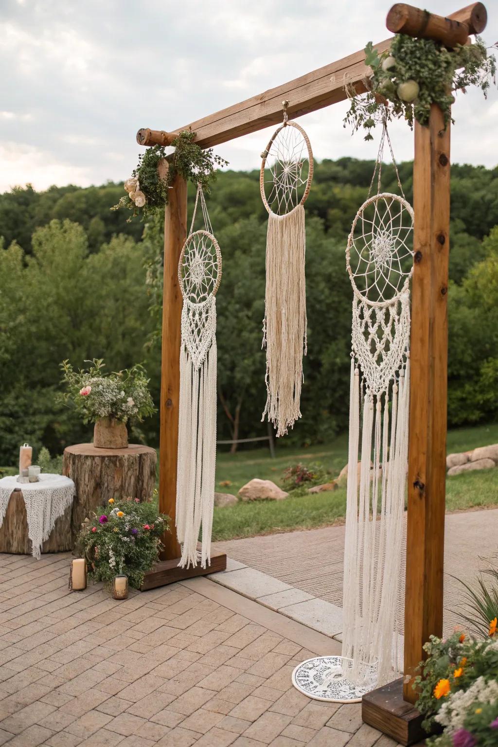 Bohemian elements like macramé infuse a free-spirited vibe.