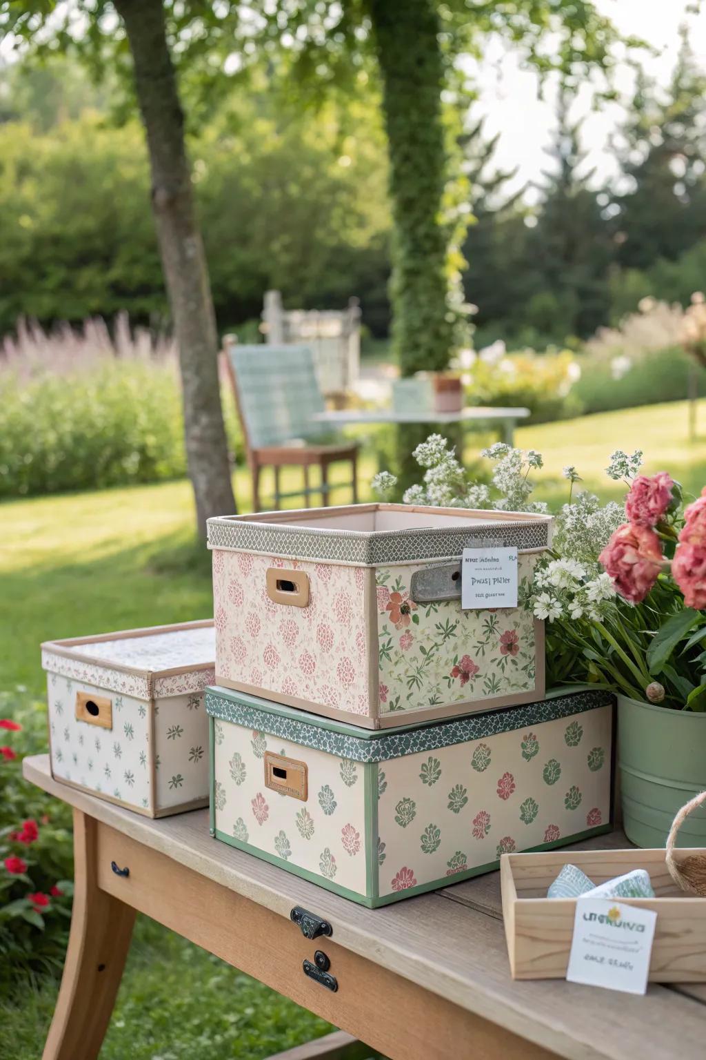 Custom-made storage boxes add a touch of sophistication.