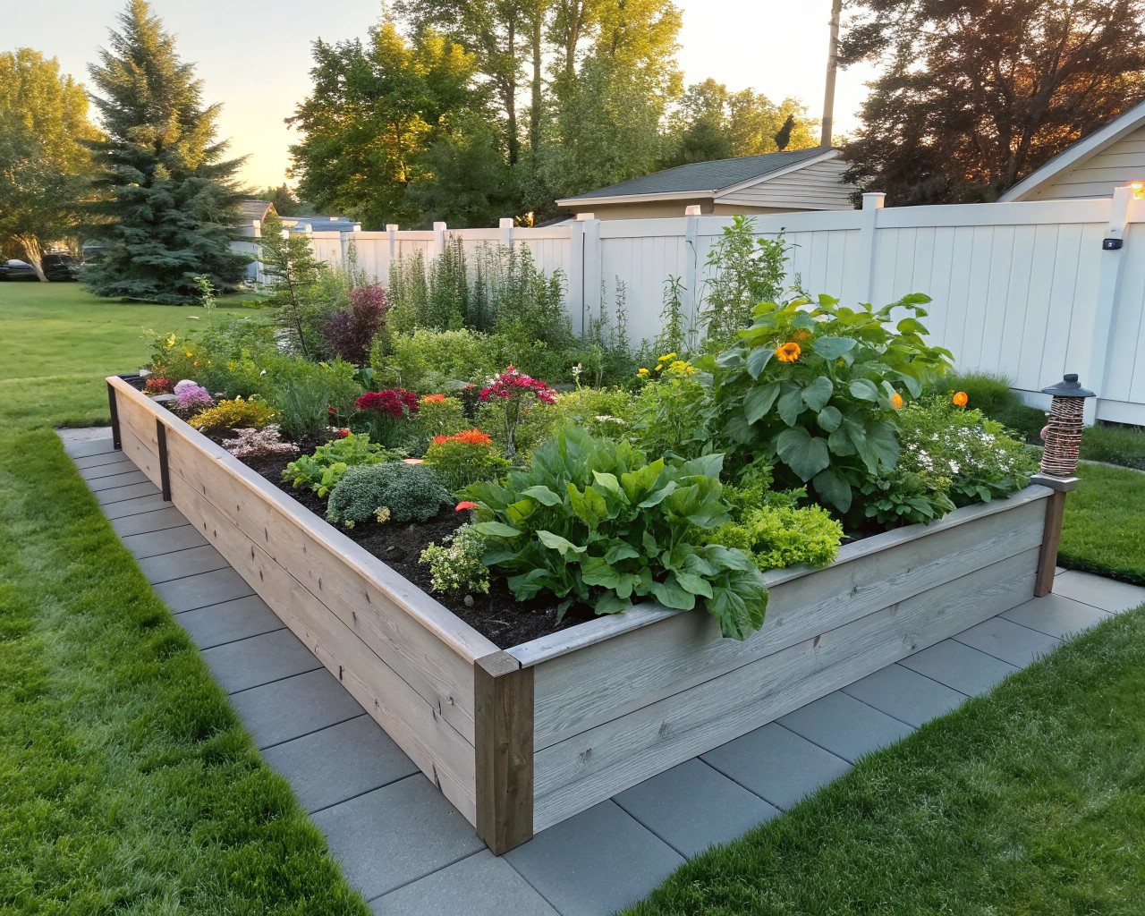 A beautiful raised bed in a garden corner, illustrating enhanced drainage and visual appeal.