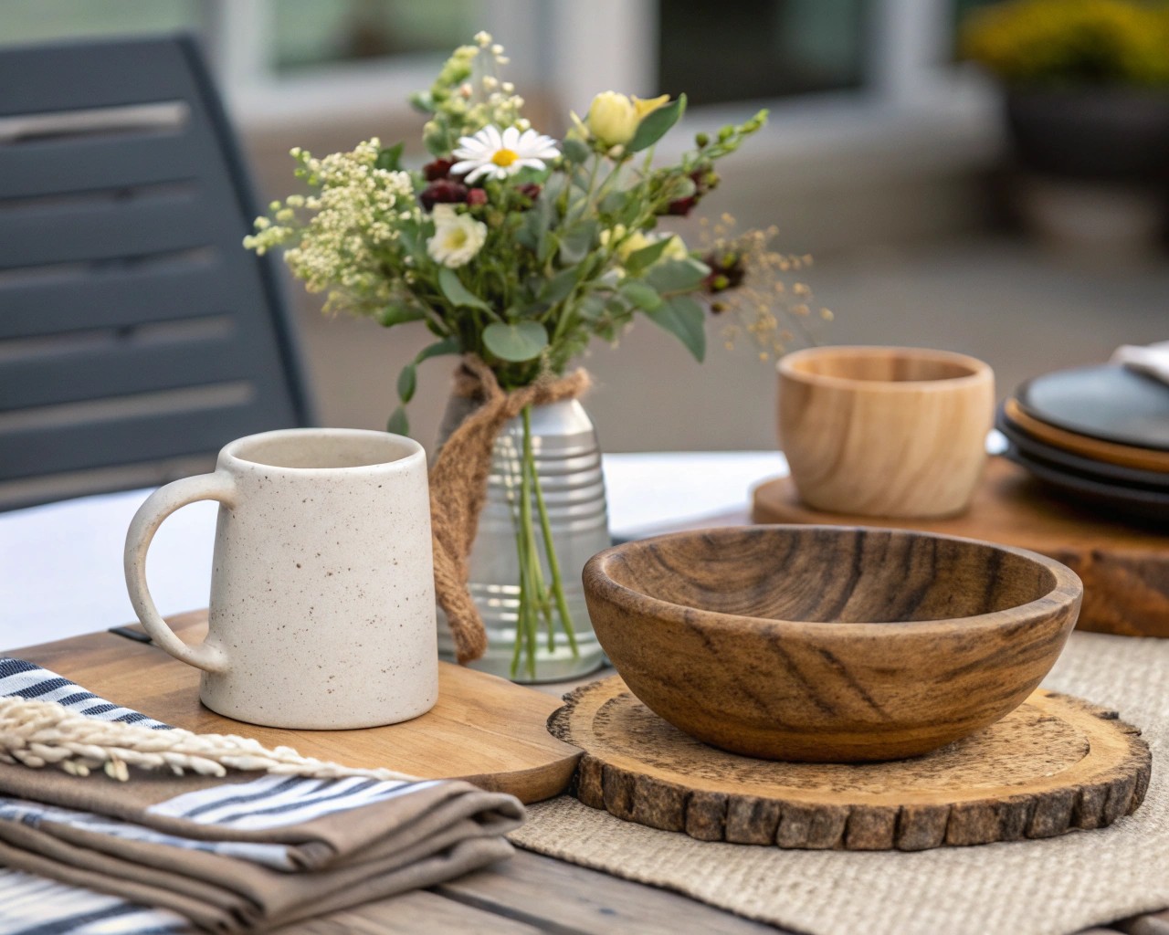 A dining table showcasing materials selected for durability, adaptability, and functionality.