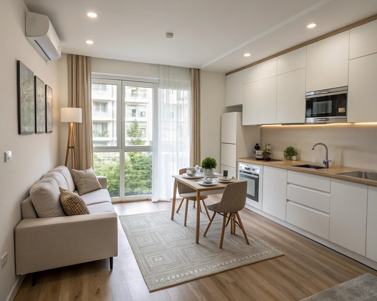 Effective layout strategies to meet the needs of a couple in a confined space.