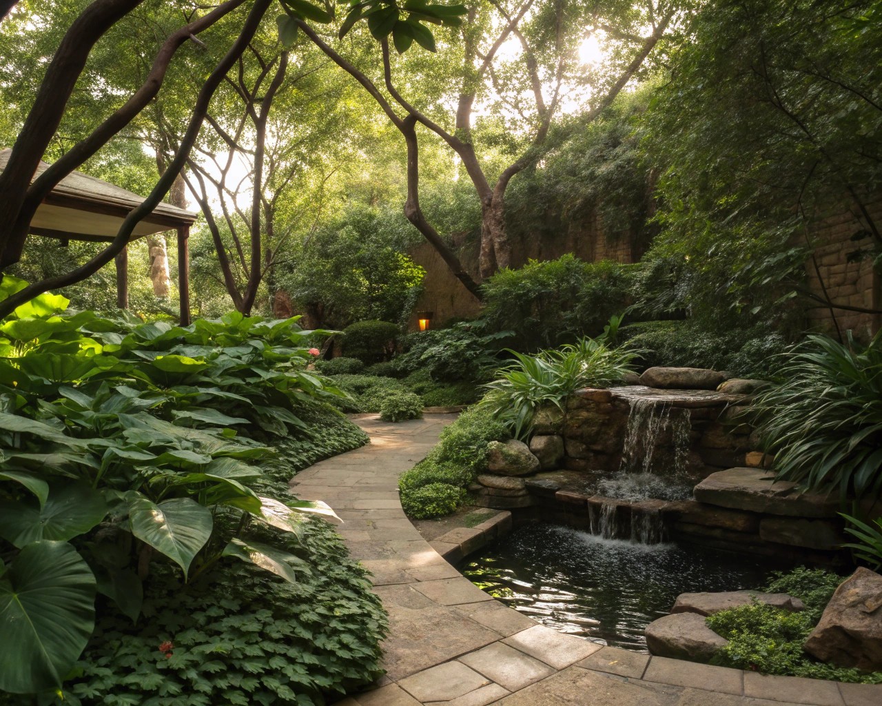 Incorporating a water feature to enhance the ambiance of a shaded garden.
