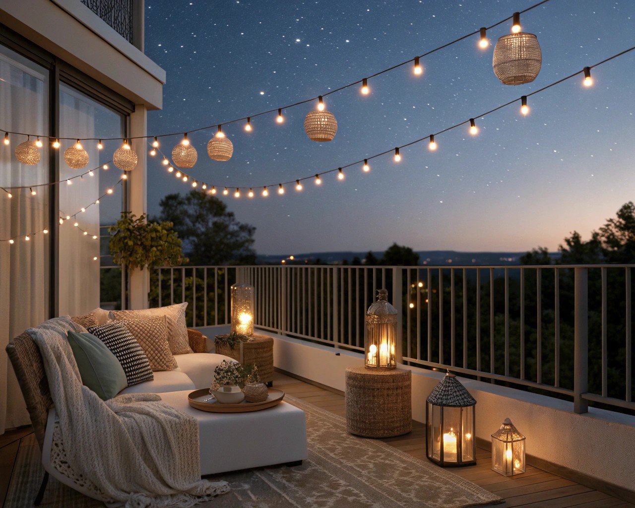 Transform your balcony into an enchanting space with thoughtful lighting.