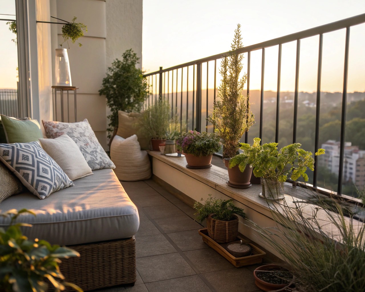 Utilize morning light on your balcony for engaging in personal rituals.