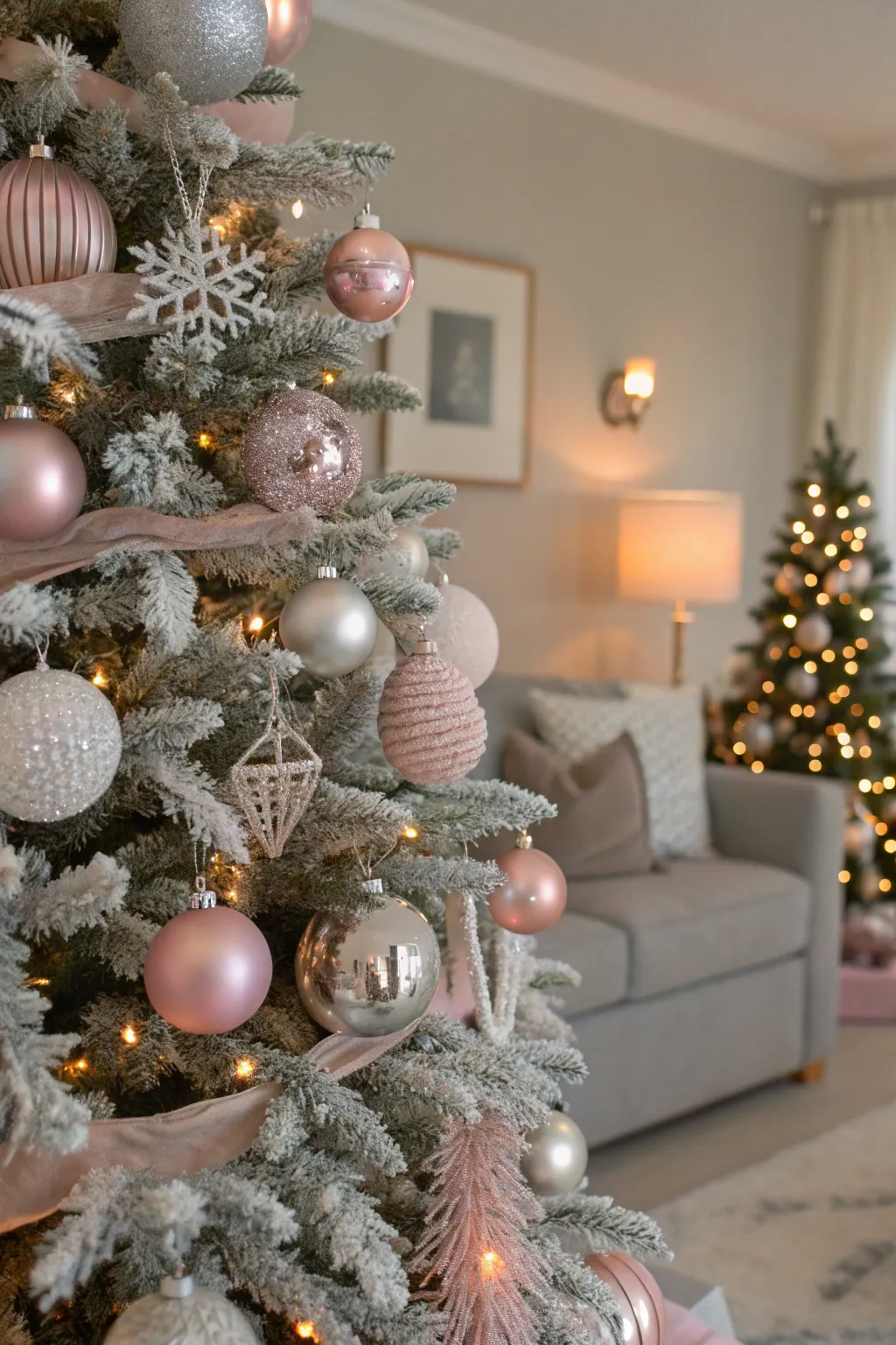 Blush Holiday Trees Enhanced with Silver Accents
